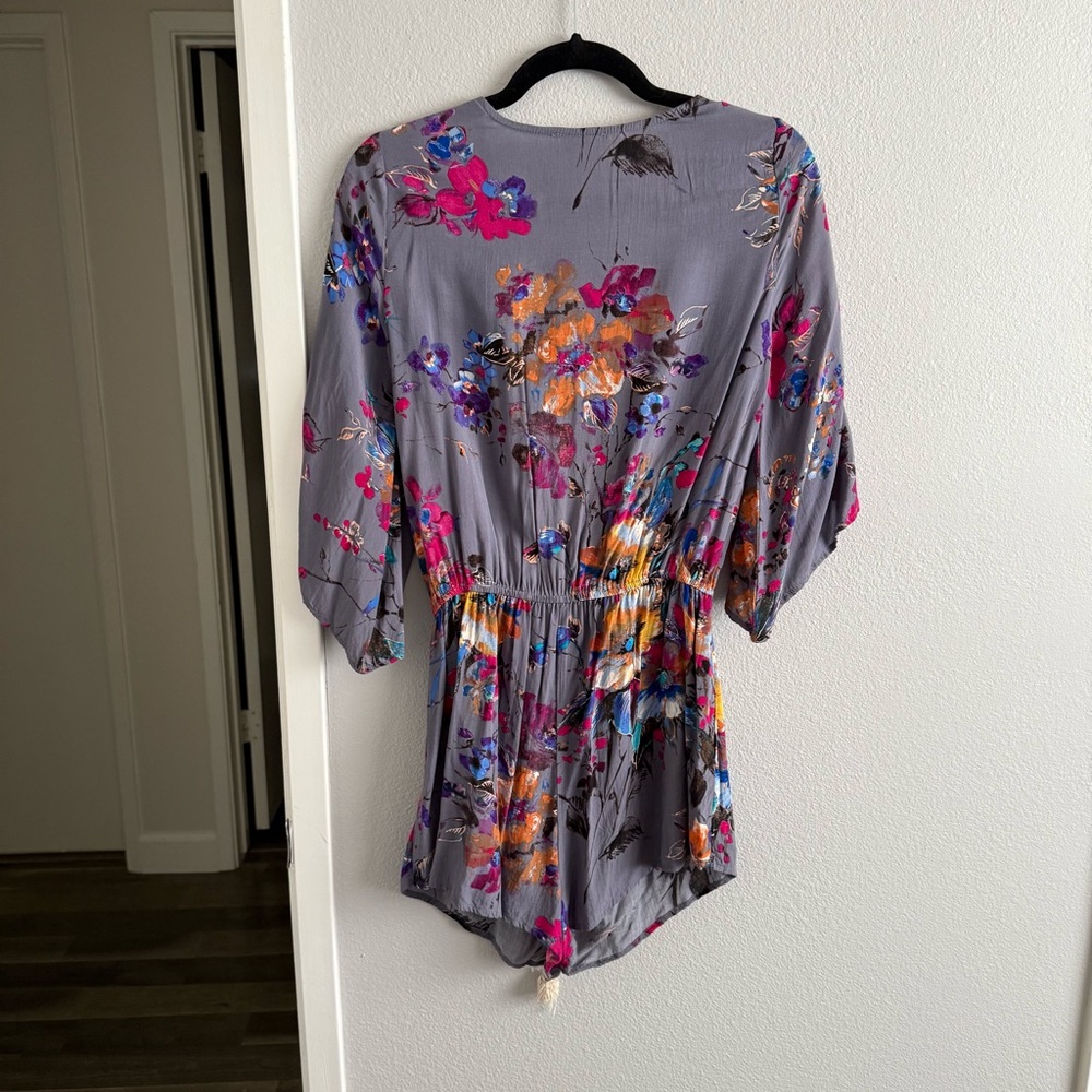 Floral Gray Romper with Colorful Accents - Picture 2 of 4